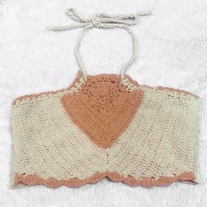 B.O.G Collective Crochet Halter Crop Top Orange and Cream M